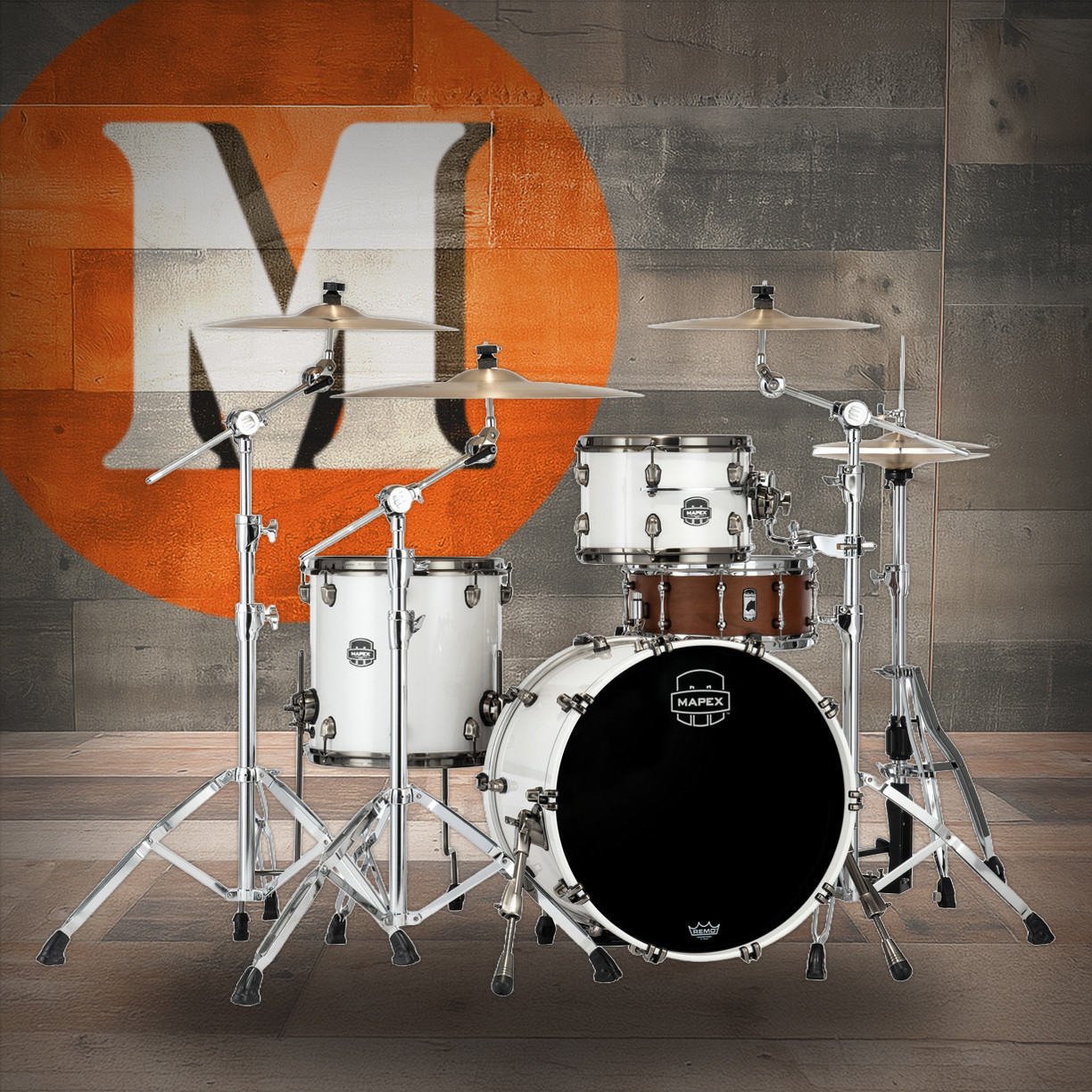 Mapex Saturn Evolution Hybrid Straight Ahead 3 Shell Pack Without Snare - Polar White (SE401XHBPI) | Musician Madness