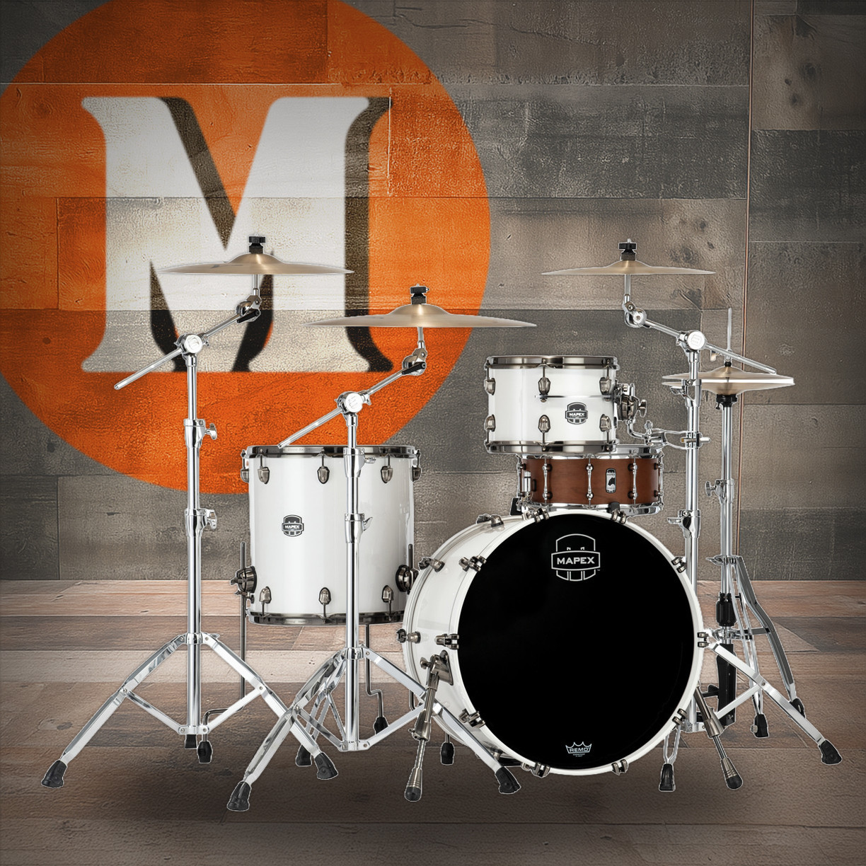 Mapex Saturn Evolution Hybrid Organic Rock 3 Piece Shell Pack Without Snare - Polar White (SE426XHBPI) | Musician Madness