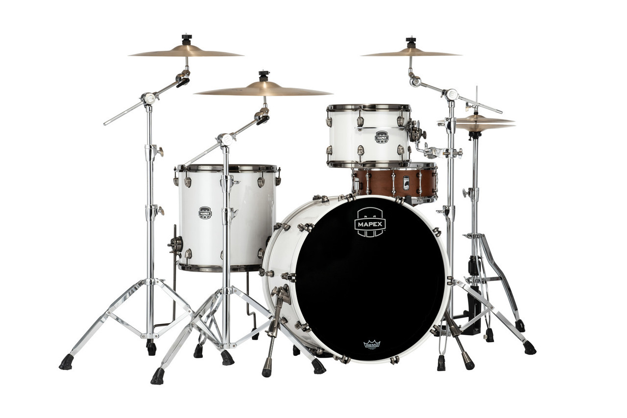 Mapex Saturn Evolution Hybrid Powerhouse Rock 3 Piece Shell Pack Without Snare - Polar White (SE446XHBPI)
