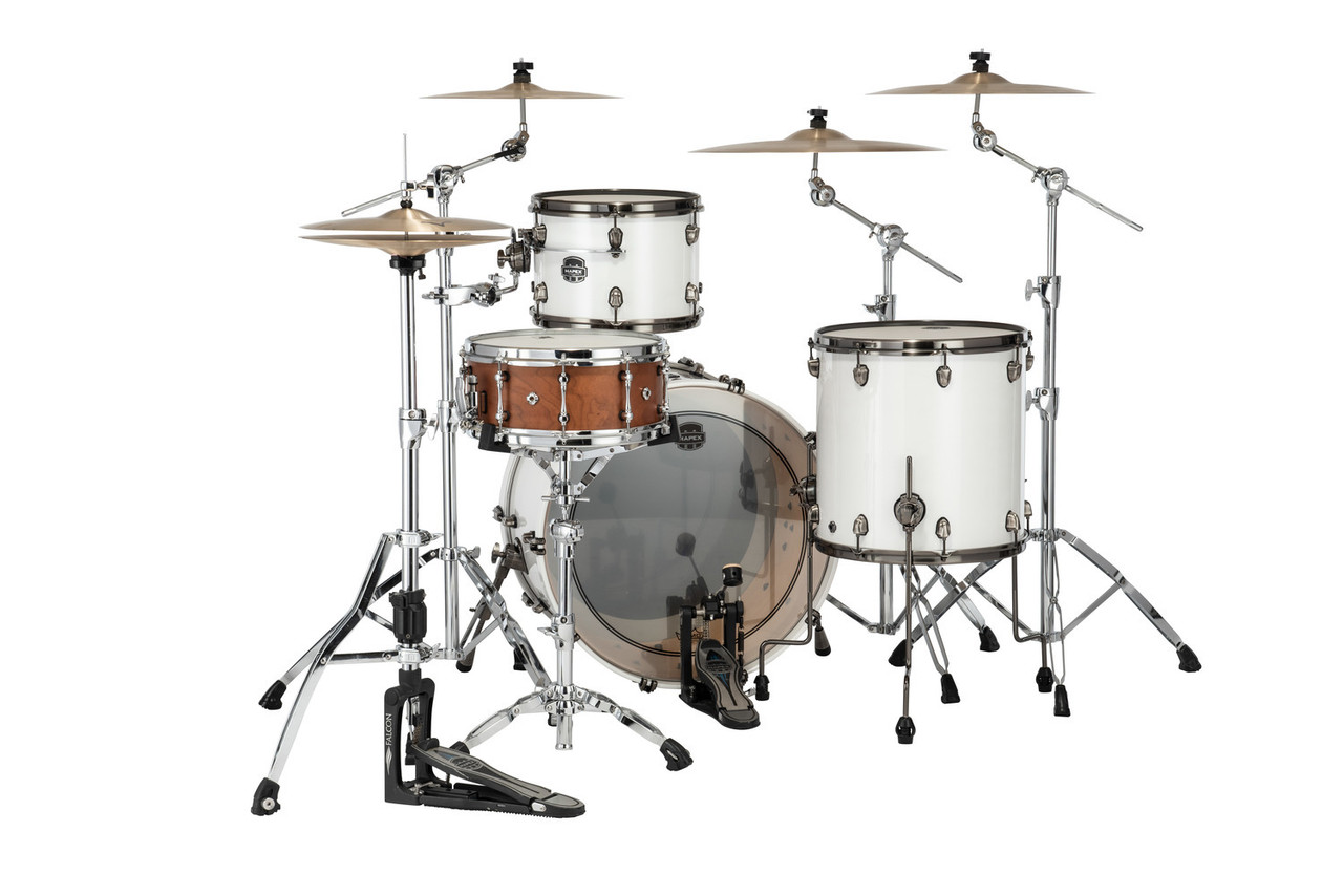 Mapex Saturn Evolution Hybrid Powerhouse Rock 3 Piece Shell Pack Without Snare - Polar White  (SE446XHBPI) | Musician Madness