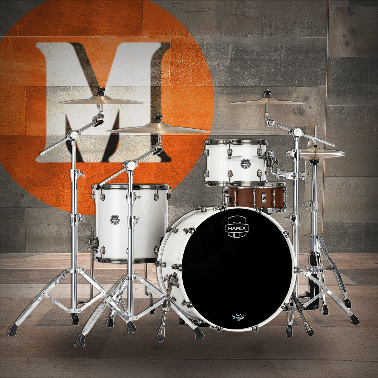 Mapex Saturn Evolution Hybrid Powerhouse Rock 3 Piece Shell Pack Without Snare - Polar White (SE446XHBPI)