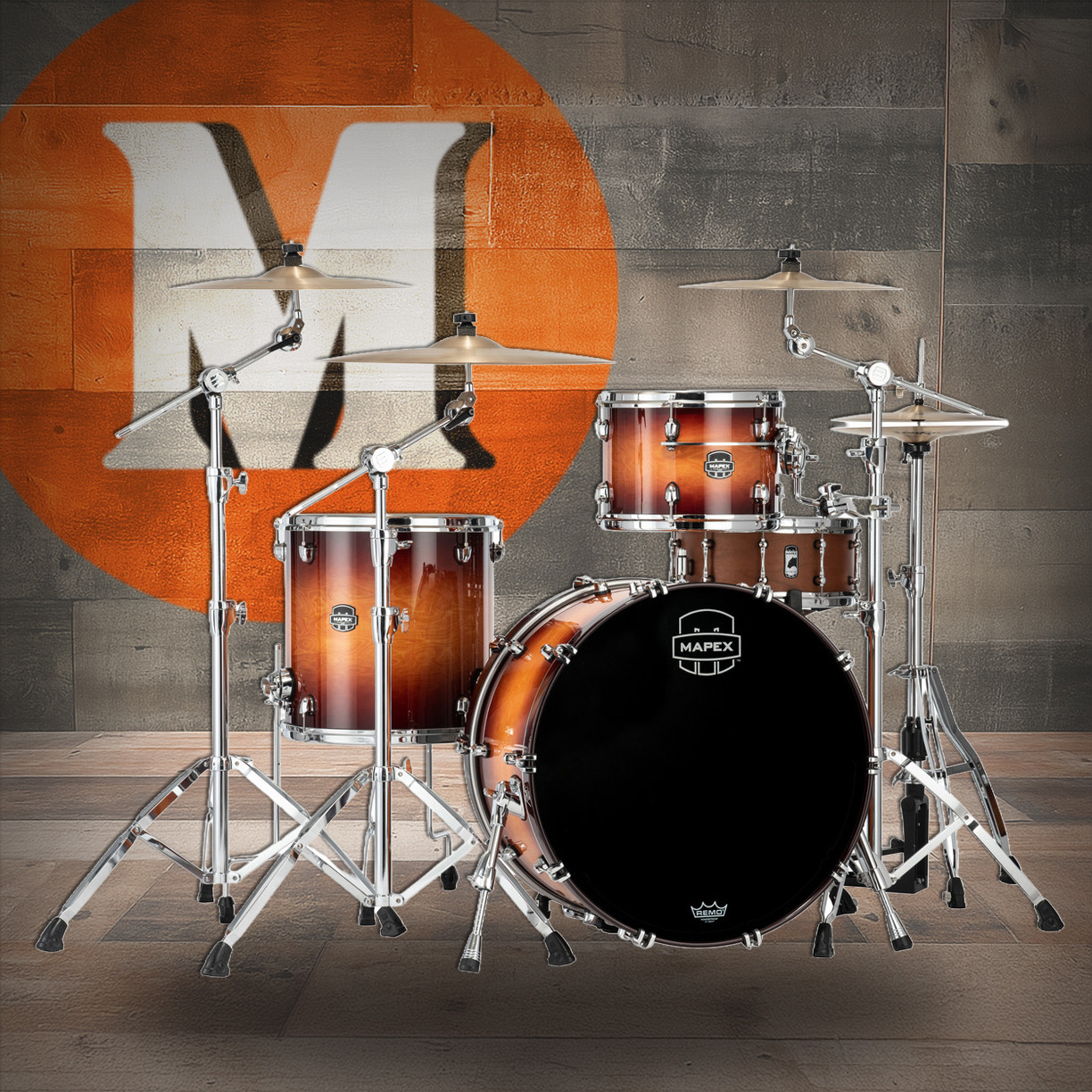 Mapex Saturn Evolution Hybrid Powerhouse Rock 3 Piece Shell Pack Without Snare - Exotic Sunburst (SE446XHPO)