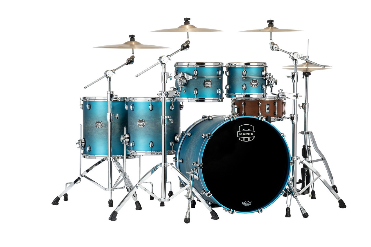 Mapex Saturn Evolution  Workhorse 5 Piece Shell Pack Without Snare - Exotic Azure Burst (SE628XBPT) | Musician Madness