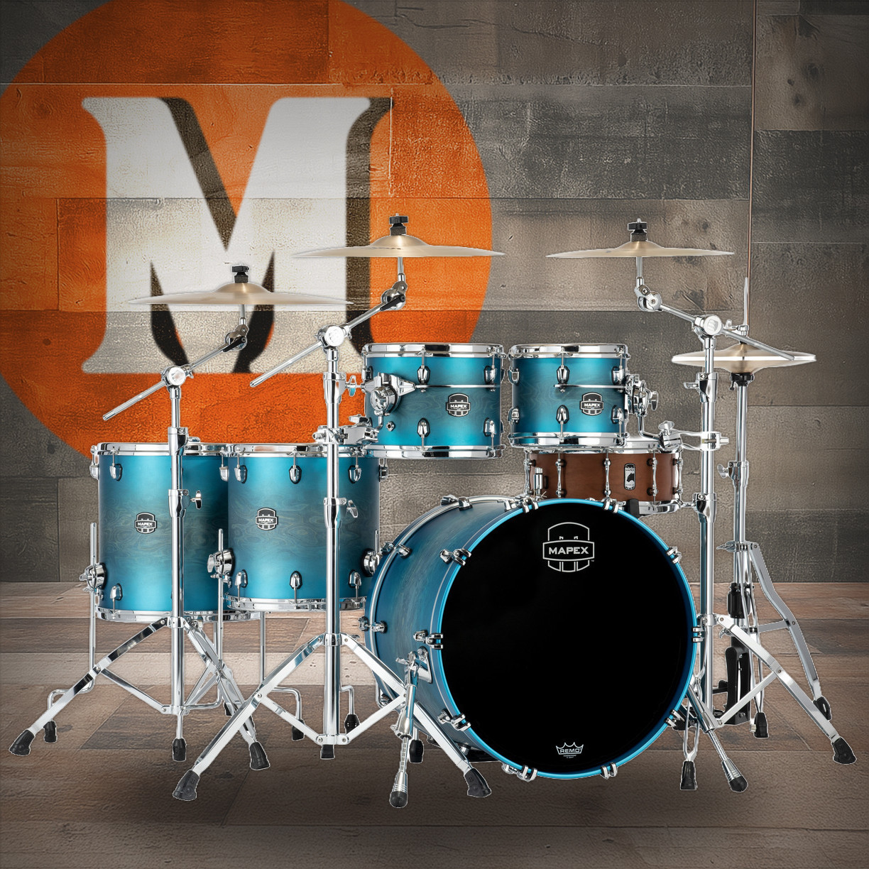 Mapex Saturn Evolution Workhorse 5 Piece Shell Pack Without Snare - Exotic Azure Burst (SE628XBPT)