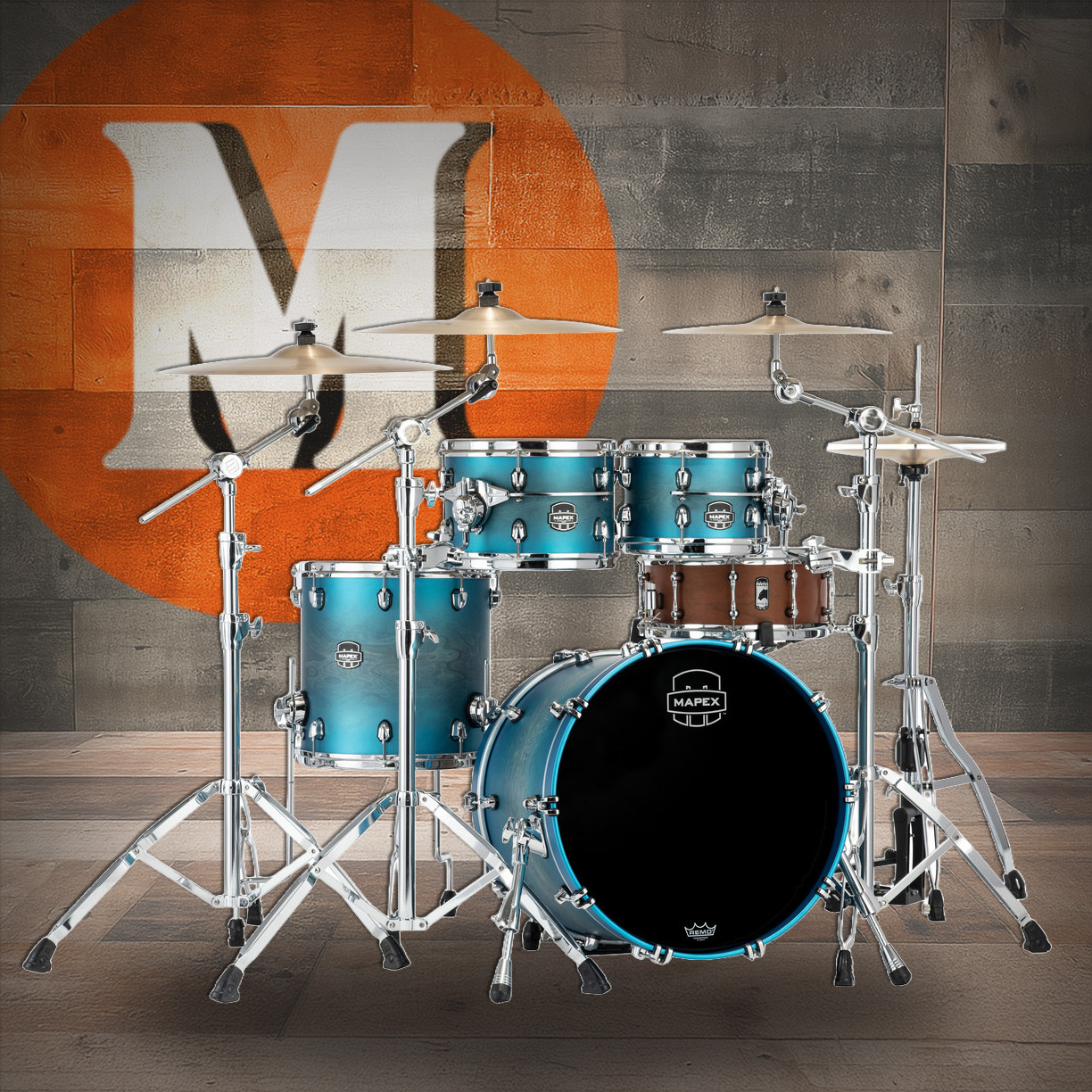 Mapex Saturn Evolution Fusion 4 Piece Shell Pack Without Snare - Exotic Azure Burst (SE504XBPT) | Musician Madness