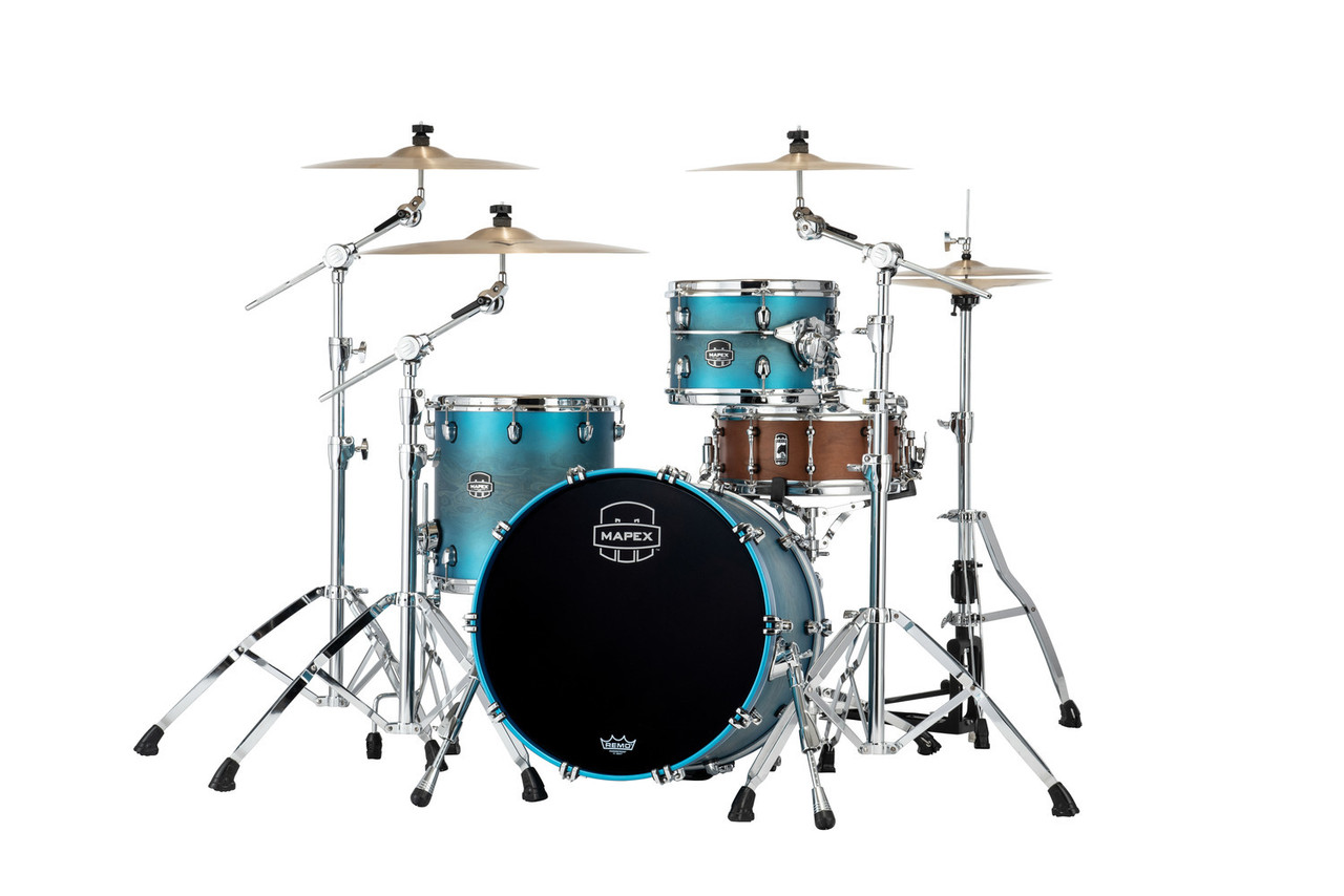 Mapex Saturn Evolution Hybrid Straight Ahead 3 Shell Pack Without Snare - Exotic Azure Burst (SE401XHPT) | Musician Madness