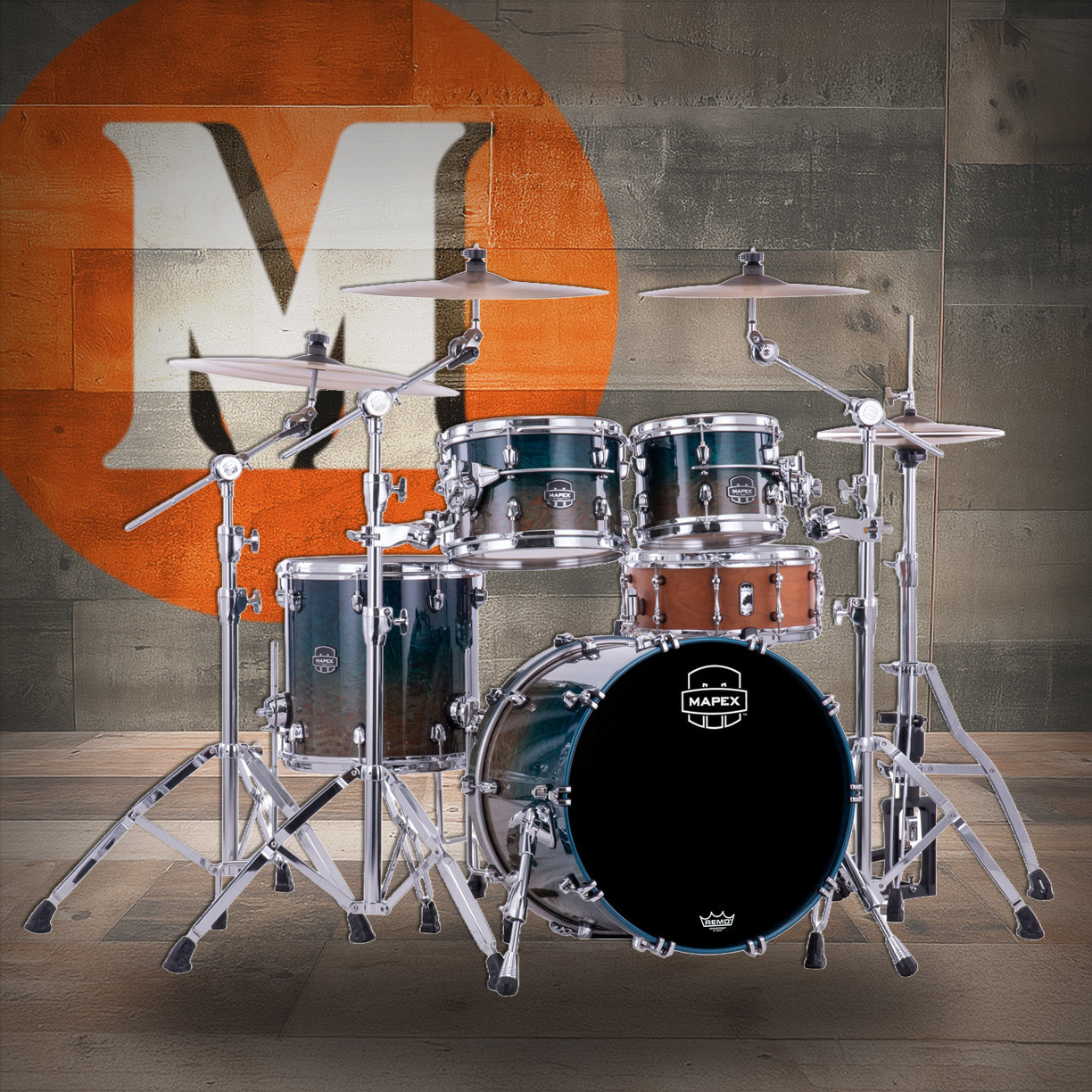 Mapex Saturn Evolution Fusion 4 Piece Shell Pack Without Snare - Exotic Aegean Fade (SE504XMOE)