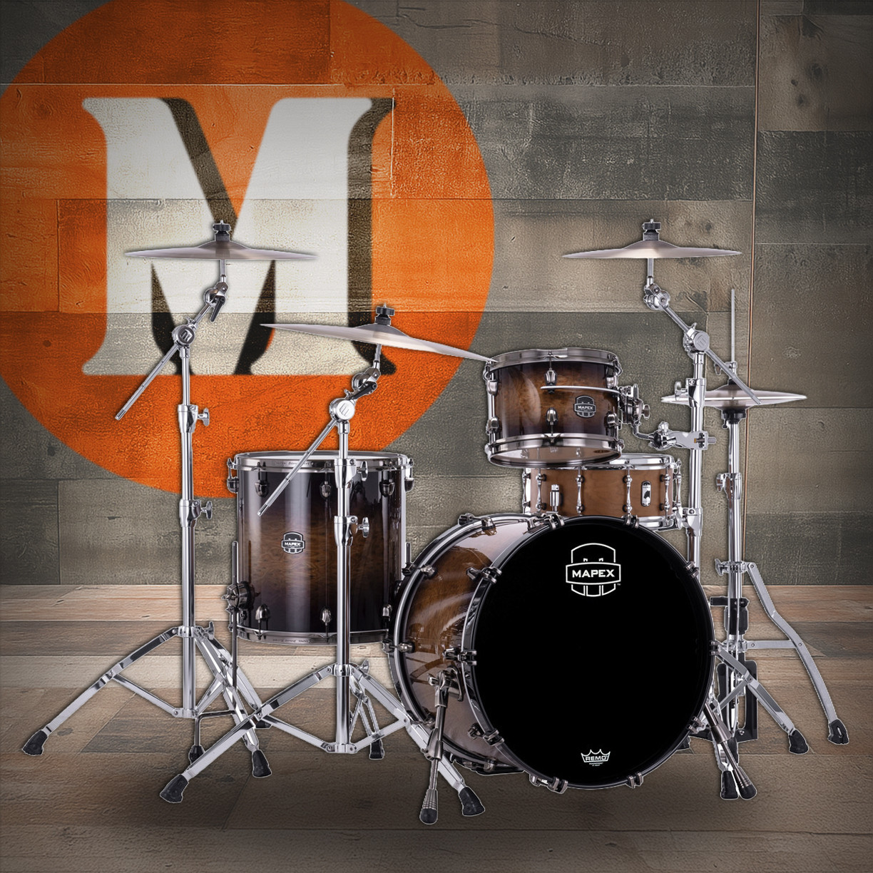 Mapex Saturn Evolution Hybrid Powerhouse Rock 3 Piece Shell Pack Without Snare - Night Forest Burst (SE426XHBMZ)