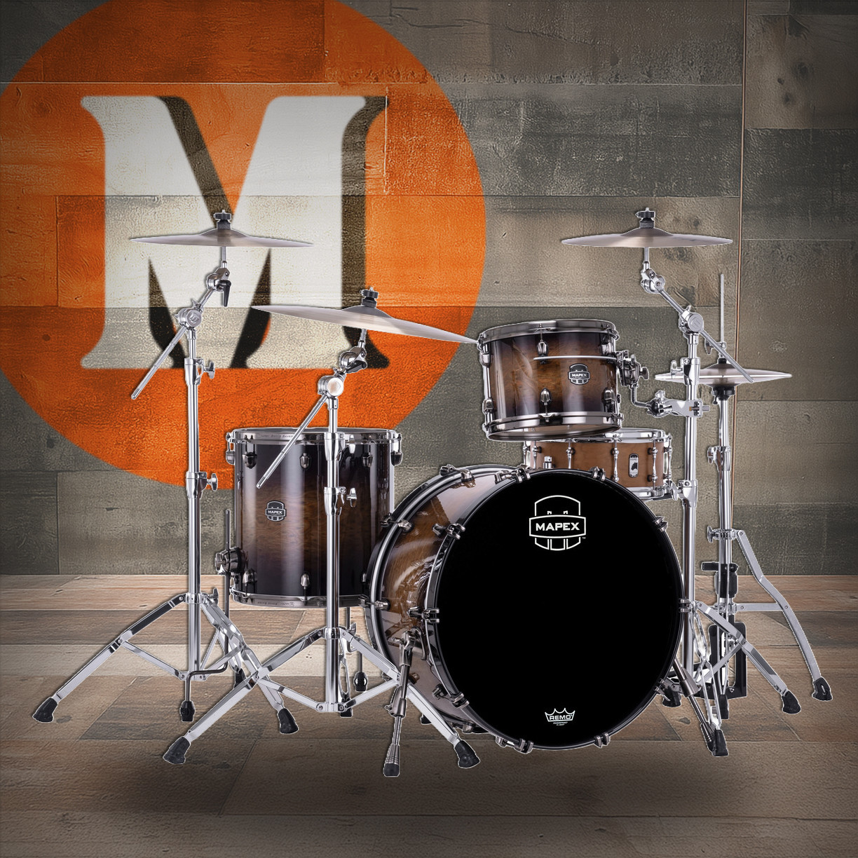 Mapex Saturn Evolution Hybrid Powerhouse Rock 3 Piece Shell Pack Without Snare - Exotic Night Forest Burst (SE446XHBMZ)