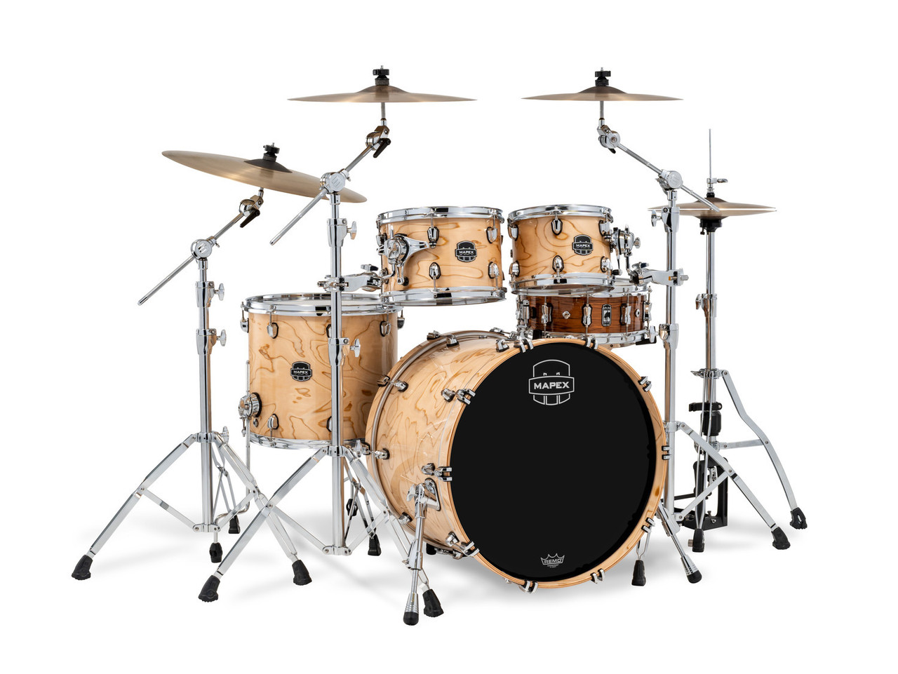 Mapex Saturn VI Rock 4 Piece Shell Pack Without Snare - Exotic Natural Burl (SR529XUZXN) | Musician Madness