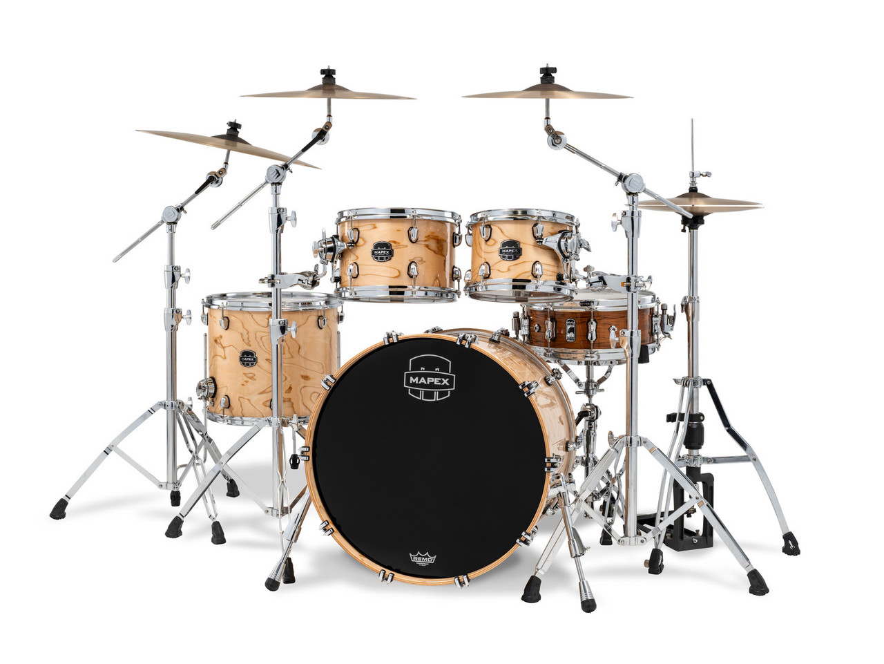 Mapex Saturn VI Rock 4 Piece Shell Pack Without Snare - Exotic Natural Burl (SR529XUZXN) | Musician Madness