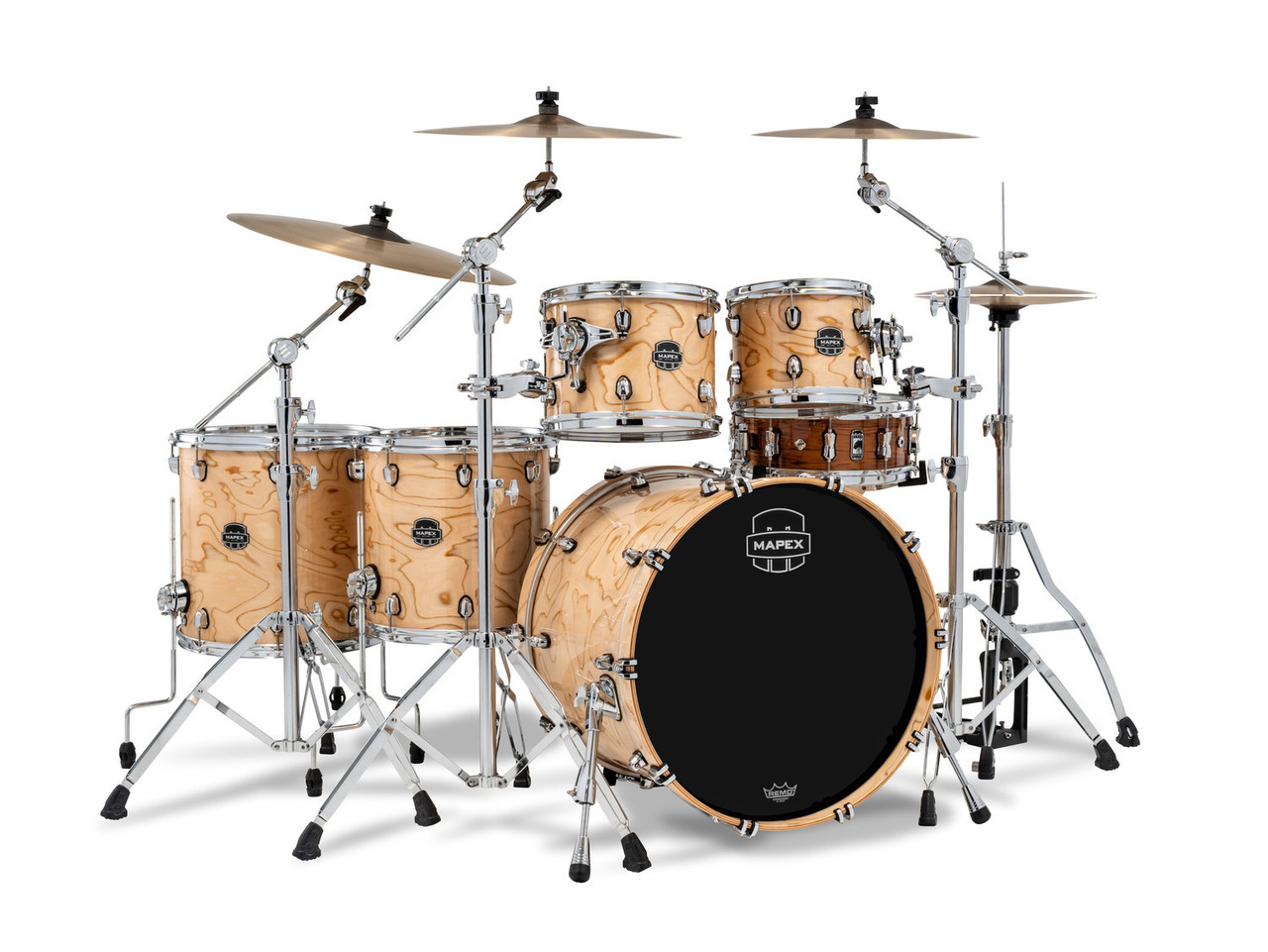 Mapex Saturn VI Standard 5 Piece Shell Pack Without Snare - Exotic Natural Burl (SR628XZXN) | Musician Madness