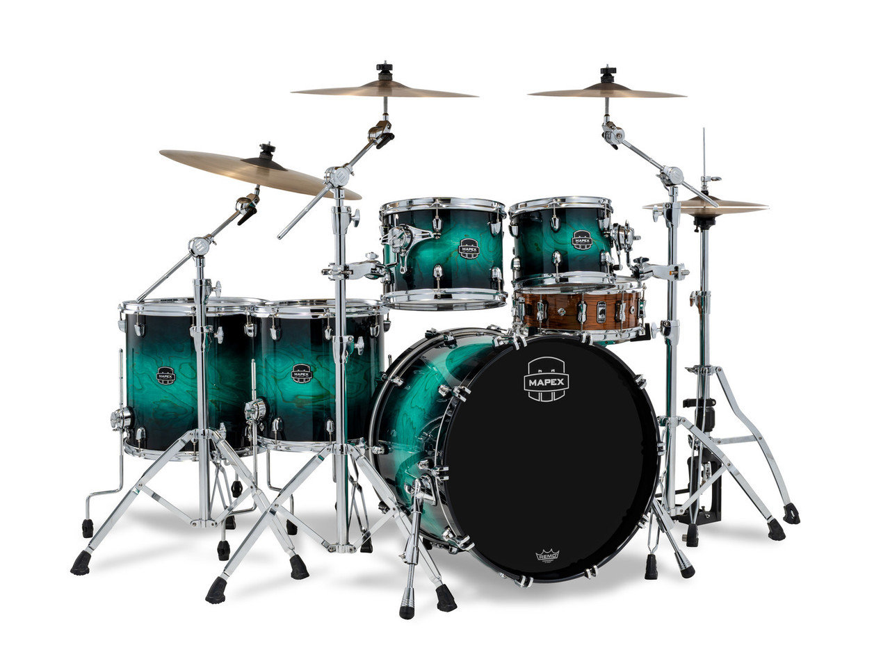 Mapex Saturn VI Standard 5 Piece Shell Pack Without Snare - Marine Teal Burst (SR628XZXT) | Musician Madness