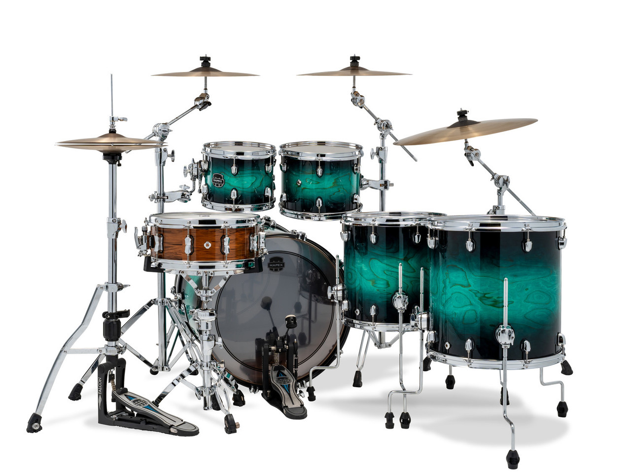 Mapex Saturn VI Standard 5 Piece Shell Pack Without Snare - Marine Teal Burst (SR628XZXT) | Musician Madness