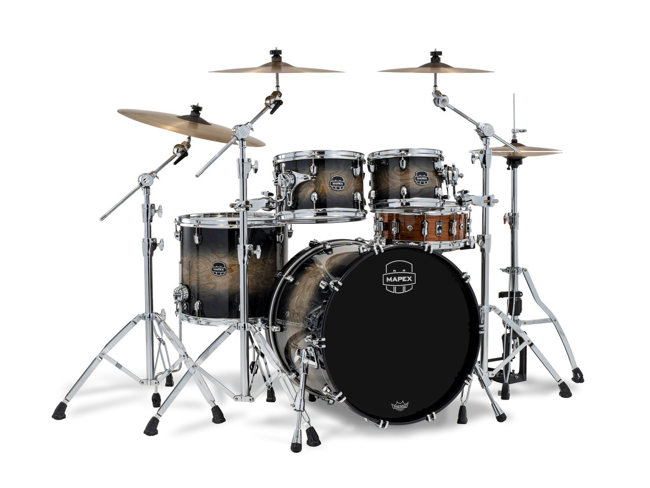 Mapex Saturn VI Rock 4 Piece Shell Pack Without Snare - Black Ink Burst (SR529XUZXG)