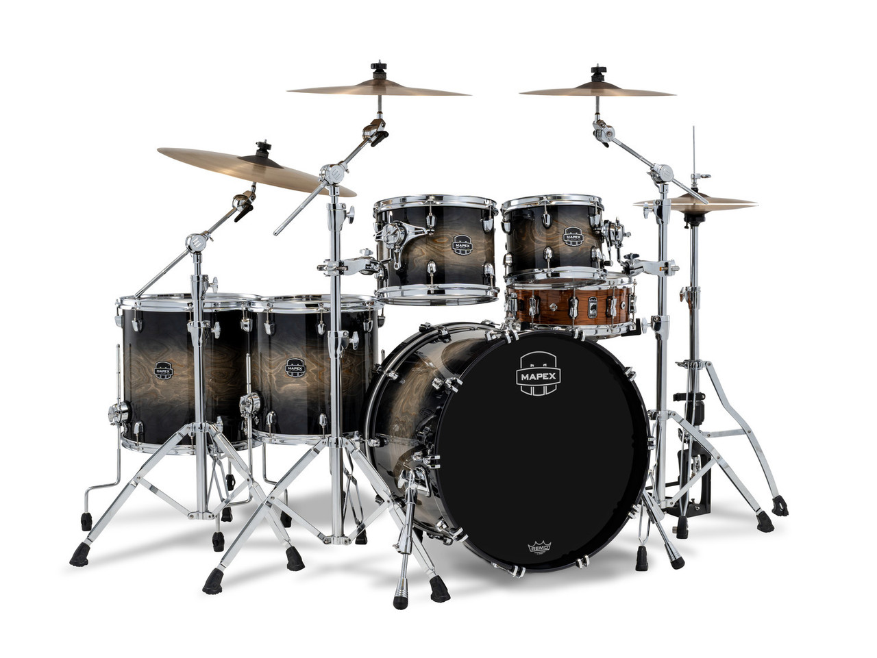 Mapex Saturn VI Standard 5 Piece Shell Pack Without Snare - Black Ink Burst (SR628XZXG) | Musician Madness