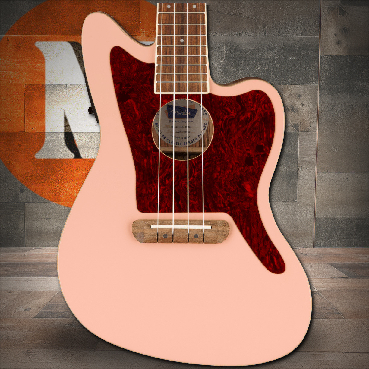 Fender Fullerton Jazzmaster Uke, Walnut Fingerboard, Tortoiseshell Pickguard, Shell Pink | Musician Madness