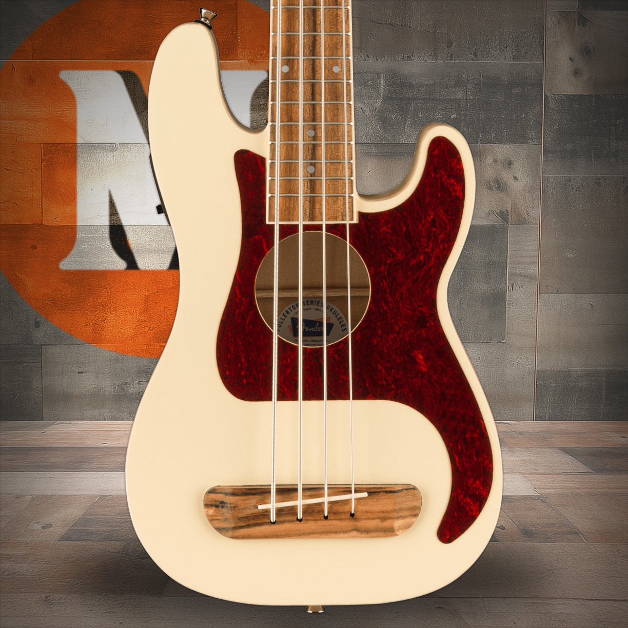 Fender Fullerton Precision Bass Uke, Walnut Fingerboard, Tortoiseshell Pickguard, Olympic White | Musician Madness