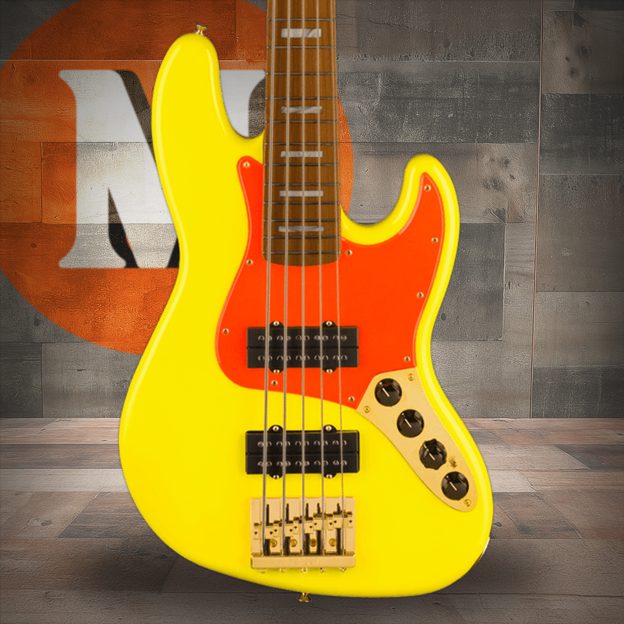Fender MonoNeon Jazz Bass V, Maple Fingerboard, Neon Yellow | Musician Madness