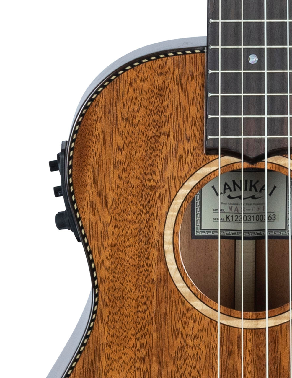 Lanikai All Solid Mahogany Baritone A/E Ukulele with Foam Case (MAS-CEB) | Musician Madness