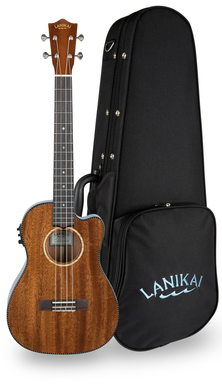 Lanikai All Solid Mahogany Baritone A/E Ukulele with Foam Case (MAS-CEB) | Musician Madness