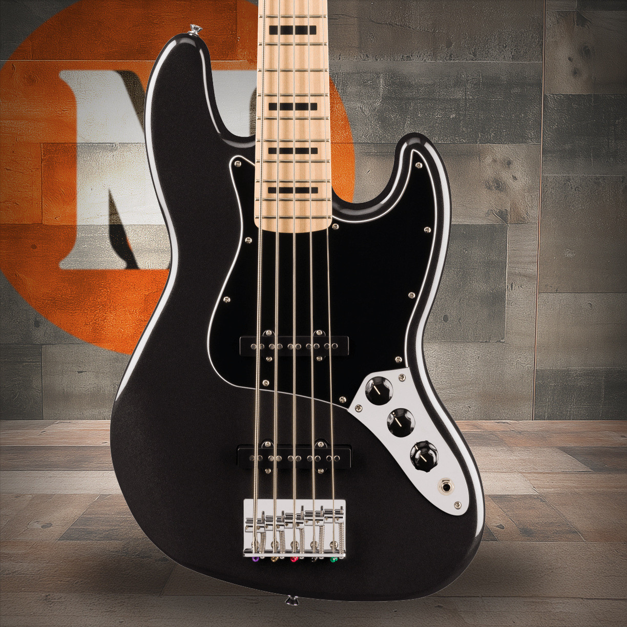 Squier Affinity Series Active Jazz Bass V - Maple Fingerboard - Black Pickguard - Black Metallic | Musician Madness