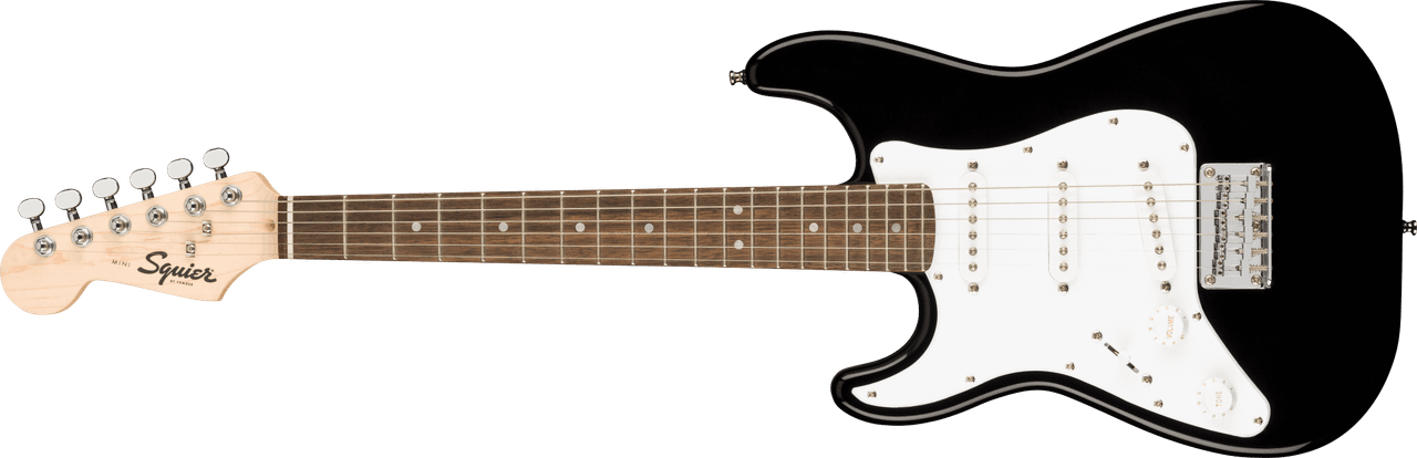 Squier Mini Stratocaster Left-Handed - Laurel Fingerboard - White Pickguard - Black | Musician Madness