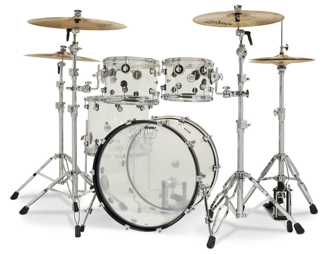 DW Design Series 4-Piece Acrylic Shell Pack - Clear w/Chrome Hardware (DDAC2214CL) | Musician Madness