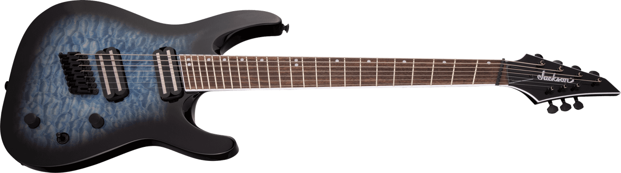 Jackson X Series Soloist Arch Top SLATX7Q MS - Laurel Fingerboard - Multi -Scale - Transparent Blue Burst | Musician Madness