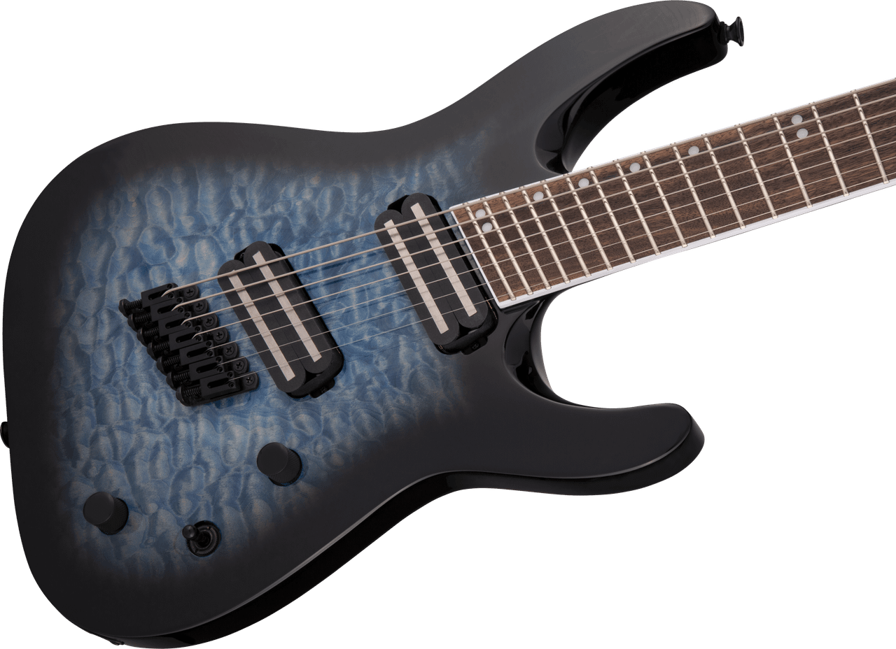 Jackson X Series Soloist Arch Top SLATX7Q MS - Laurel Fingerboard - Multi -Scale - Transparent Blue Burst | Musician Madness