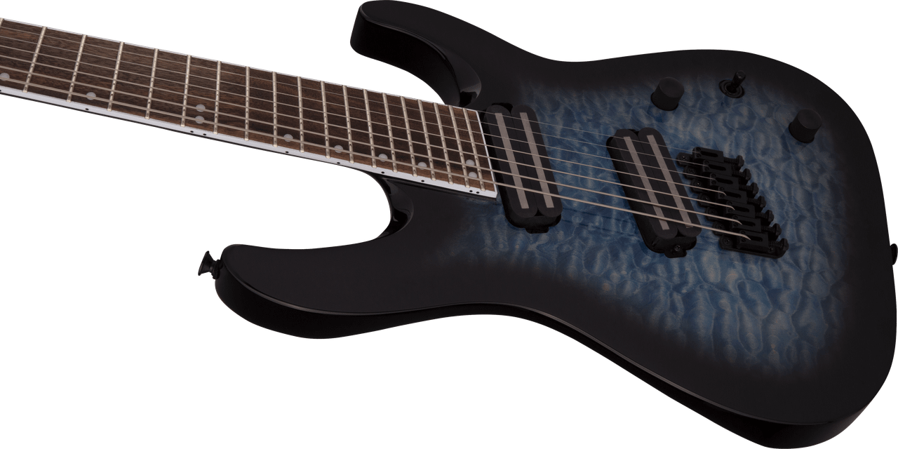 Jackson X Series Soloist Arch Top SLATX7Q MS - Laurel Fingerboard - Multi -Scale - Transparent Blue Burst | Musician Madness