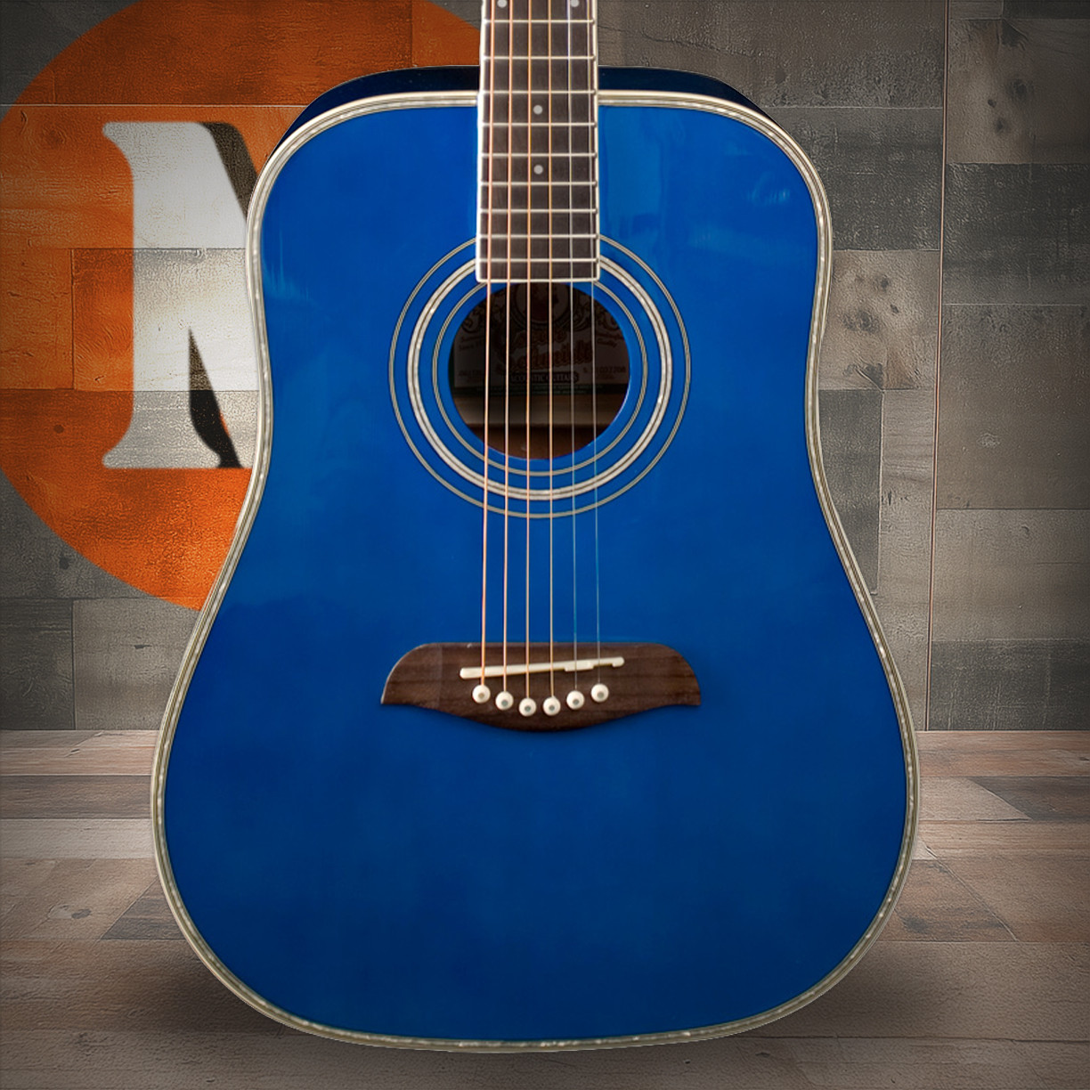 Oscar Schmidt OGHSTBL-A 1/2 Dreadnought Acoustic Guitar. Trans Blue (OGHSTBL-A-U) | Musician Madness