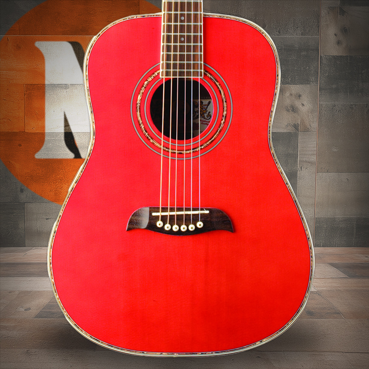 Oscar Schmidt OGHSTR-A 1/2 Dreadnought Acoustic Guitar. Trans Red (OGHSTR-A-U) | Musician Madness