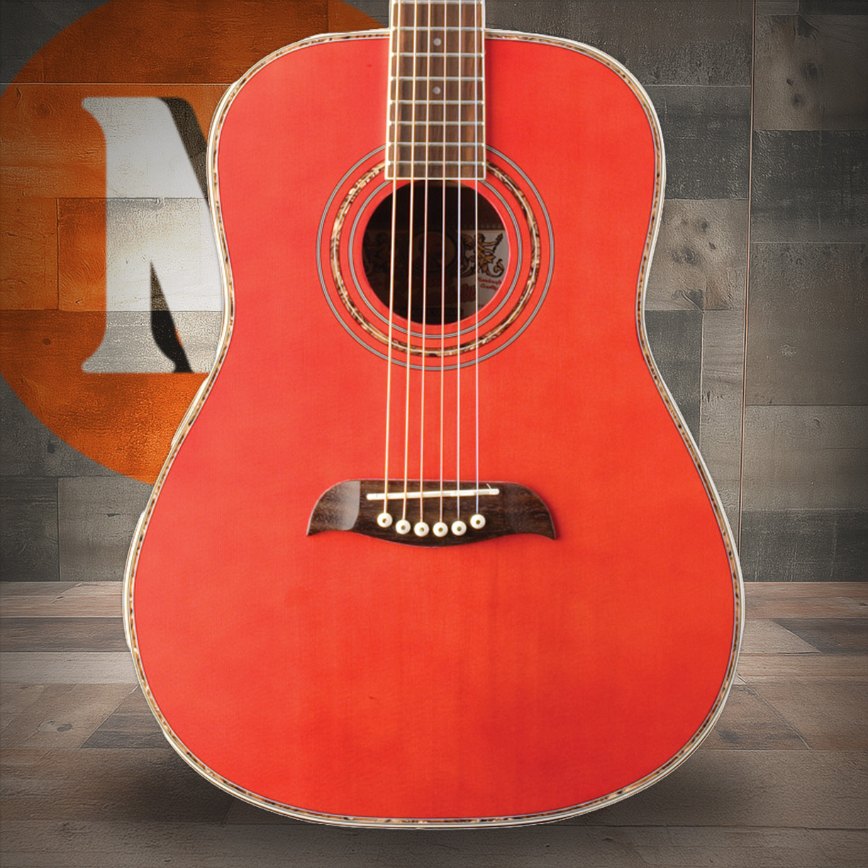 Oscar Schmidt OG1TR-A 3/4 Dreadnought Acoustic Guitar. Trans Red (OG1TR-A-U) | Musician Madness