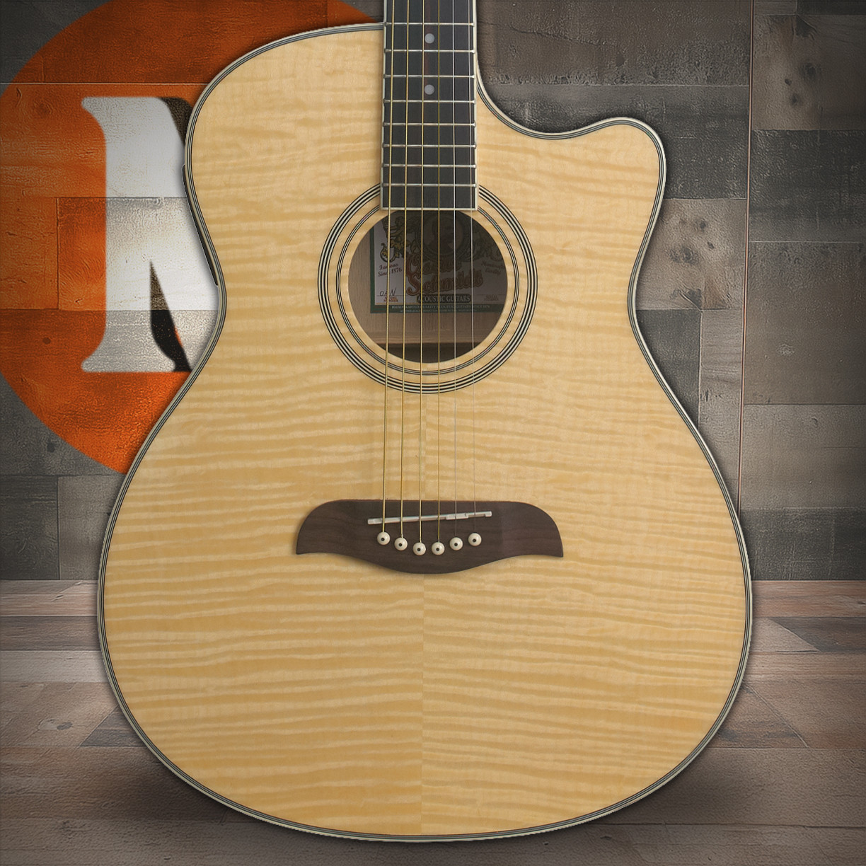 Oscar Schmidt OACEFN-A Auditorium Cutaway Acoustic Electric Guitar. Flame Maple (OACEFN-A-U) | Musician Madness
