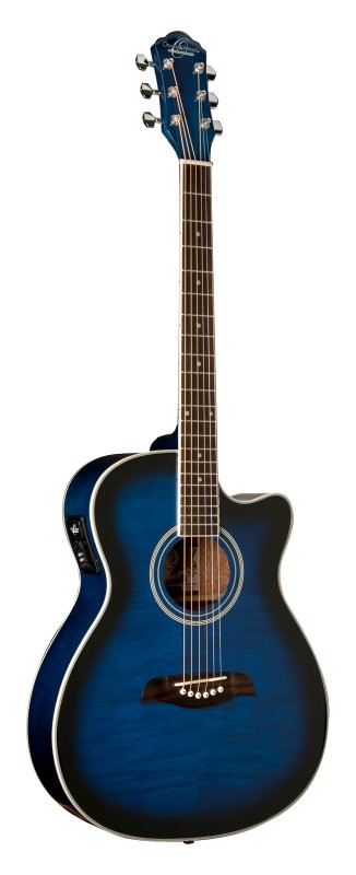 Oscar Schmidt OACEFTBL-A Auditorium Cutaway Acoustic Electric Guitar - Trans Blue (OACEFTBL-A-U) | Musician Madness