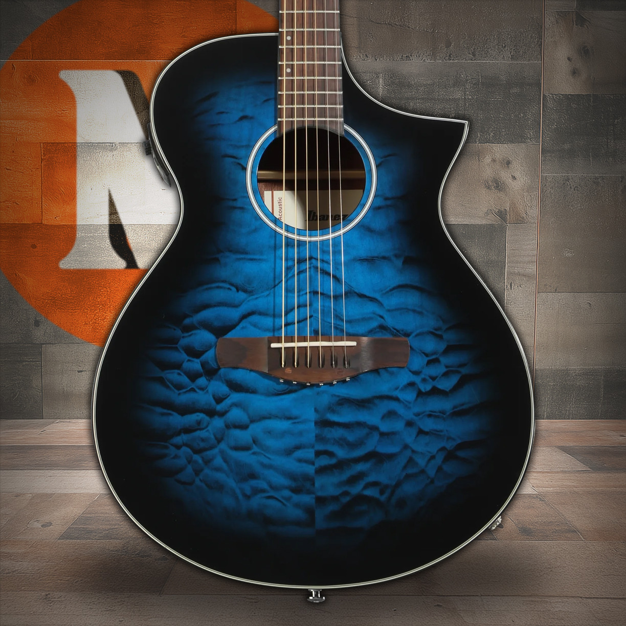 Oscar Schmidt OACEFTBL-A Auditorium Cutaway Acoustic Electric Guitar - Trans Blue (OACEFTBL-A-U) | Musician Madness