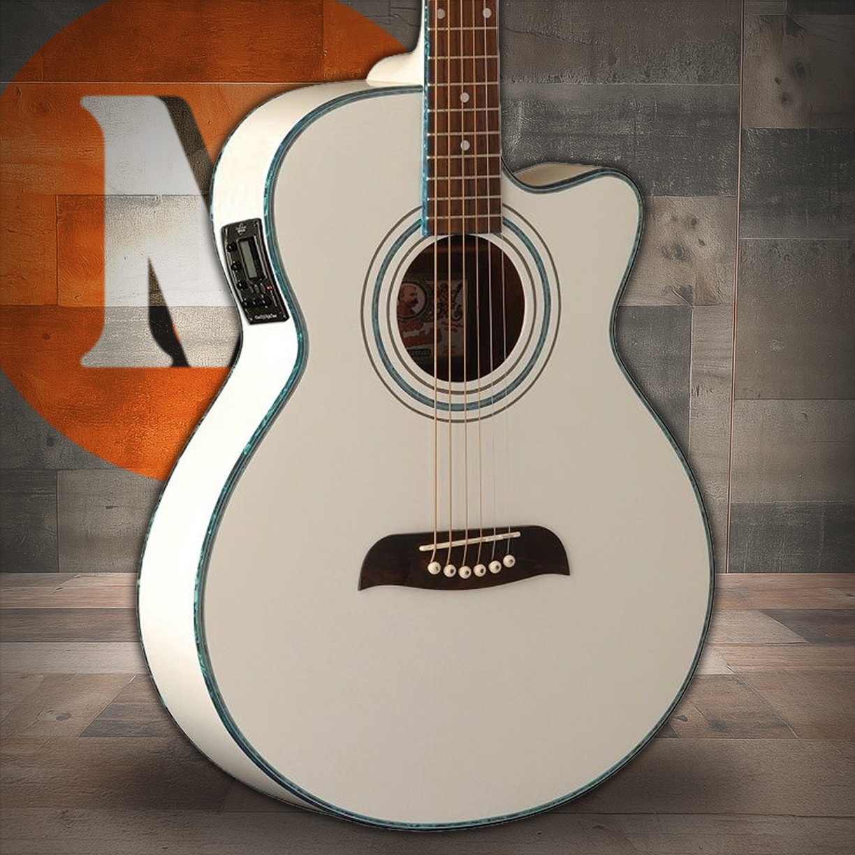 Oscar Schmidt OG10CEWH-A Folk Cutaway Acoustic Electric Guitar. White (OG10CEWH-A-U) | Musician Madness