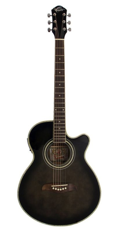 Oscar Schmidt OG10CEFTB-A Folk Cutaway Acoustic Electric Guitar. Trans Black (OG10CEFTB-A-U) | Musician Madness