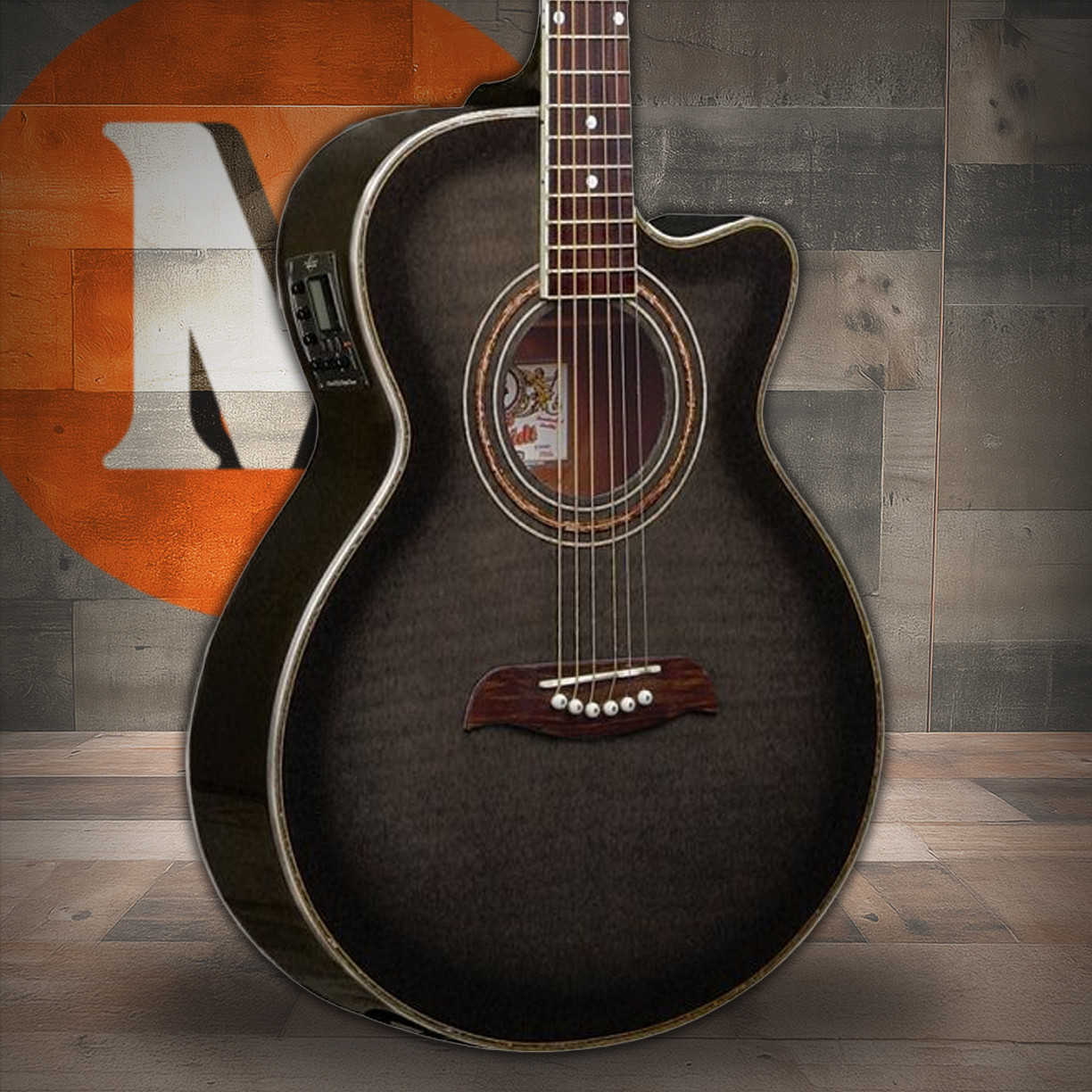 Oscar Schmidt OG10CEFTB-A Folk Cutaway Acoustic Electric Guitar. Trans Black (OG10CEFTB-A-U) | Musician Madness