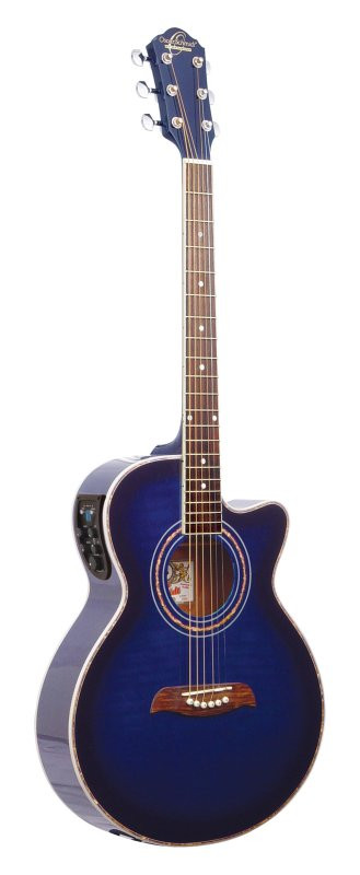 Oscar Schmidt OG10CEFTBL-A Folk Cutaway Acoustic Electric Guitar. Flame Trans Blue (OG10CEFTBL-A-U) | Musician Madness