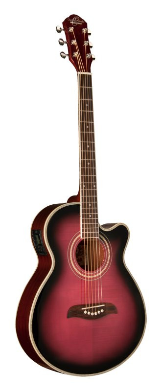 Oscar Schmidt OG10CEFTPB-A Cutaway Folk Acoustic Electric Guitar. Flame Trans Purple (OG10CEFTPB-A-U) | Musician Madness