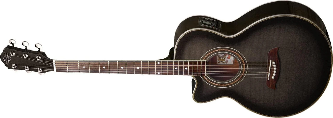 Oscar Schmidt OG10CEFTBLH-R Folk Cutaway Left-Handed Acoustic Electric Guitar. Flame Trans Black (OG10CEFTBLH-A-U) | Musician Madness