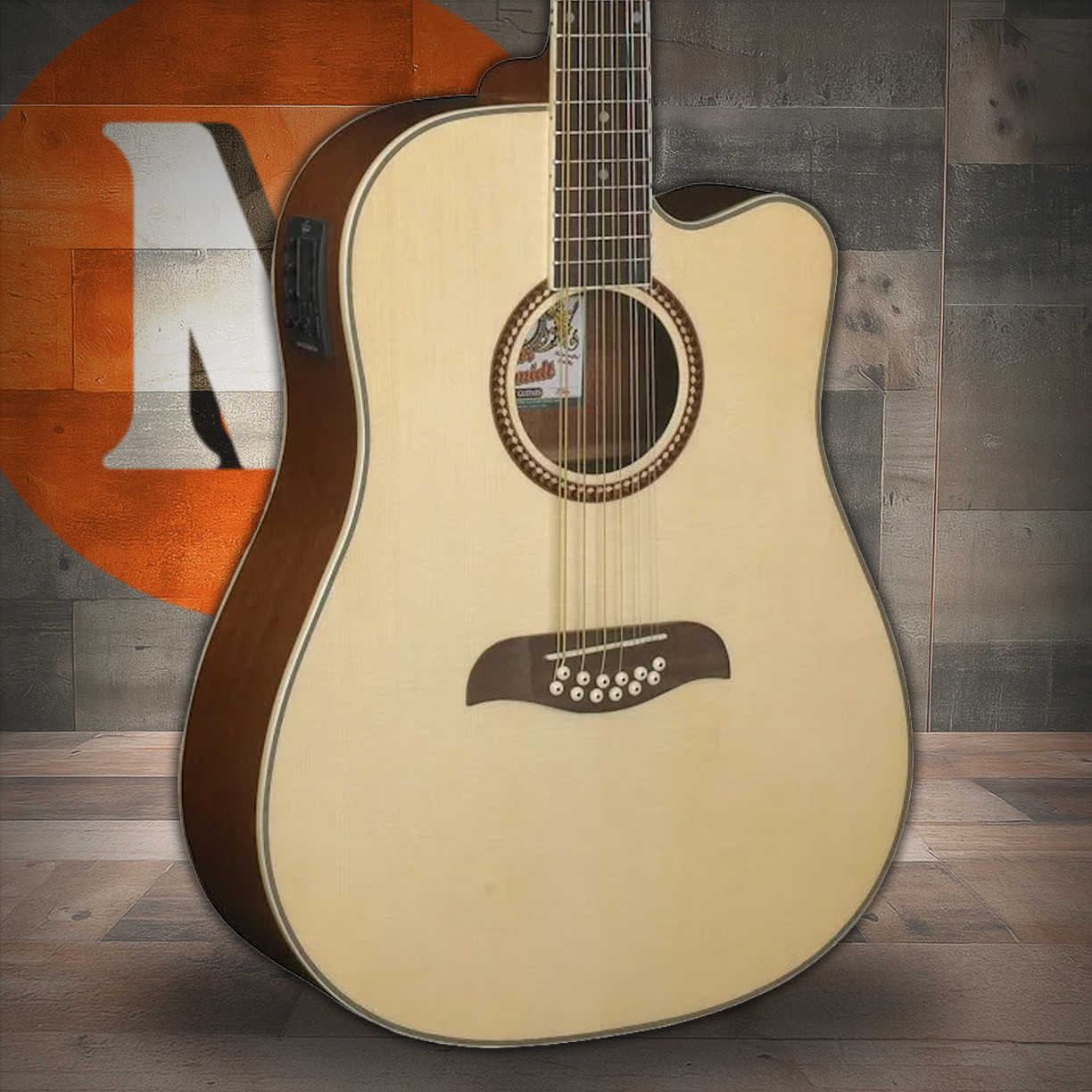 Oscar Schmidt OD312CE-A Dreadnought (12 String) Cutaway Acoustic Electric Guitar. Natural Spruce (OD312CE-A-U) | Musician Madness
