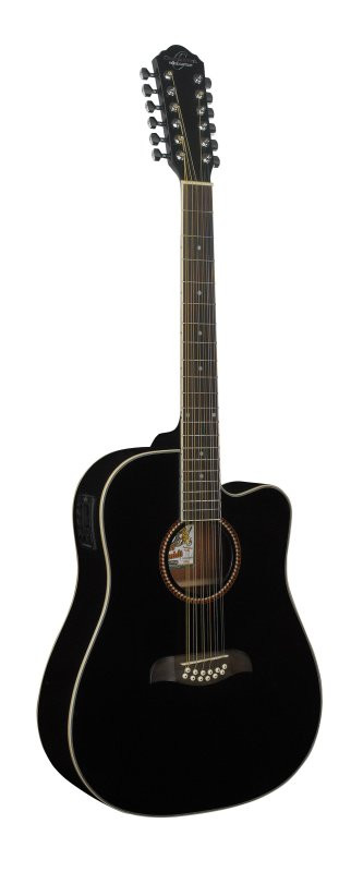 Oscar Schmidt OD312CEB-A Dreadnought (12 String) Cutaway Acoustic Electric Guitar. Black (OD312CEB-A-U) | Musician Madness