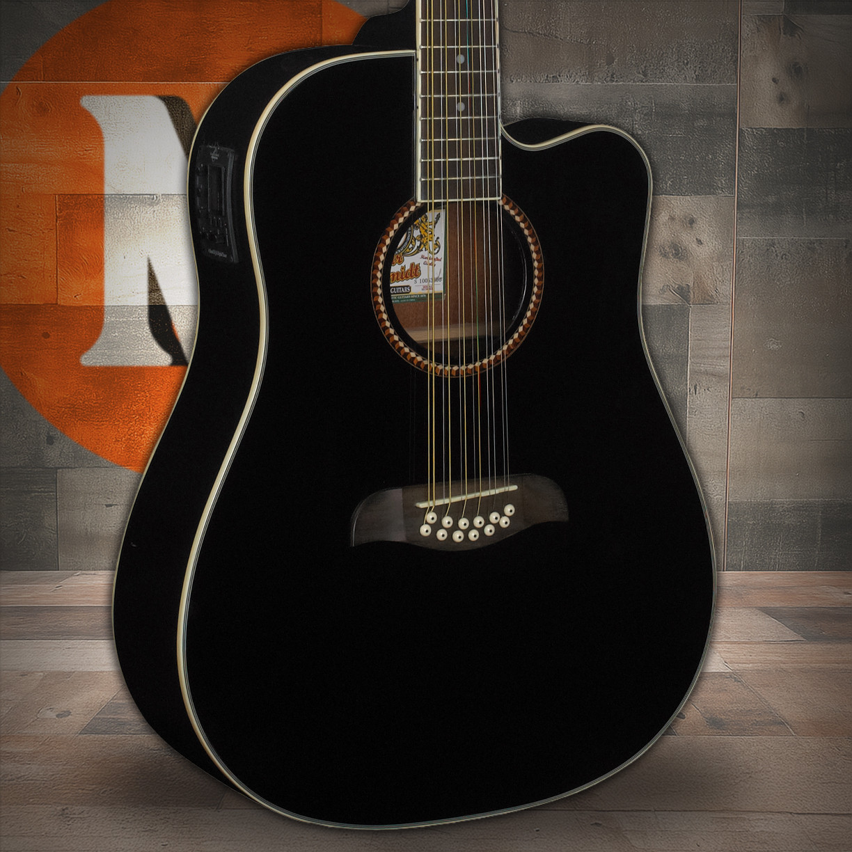 Oscar Schmidt OD312CEB-A Dreadnought (12 String) Cutaway Acoustic Electric Guitar. Black (OD312CEB-A-U) | Musician Madness