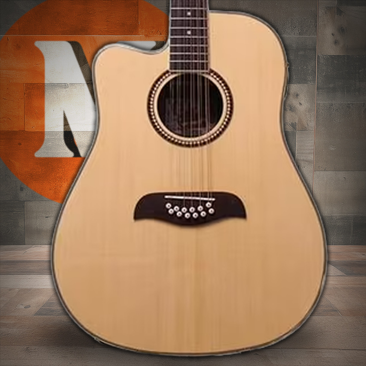 Oscar Schmidt OD312CELH-A Dreadnought (12 String) Cutaway Lefty Acoustic Electric Guitar. Natural (OD312CELH-A-U) | Musician Madness
