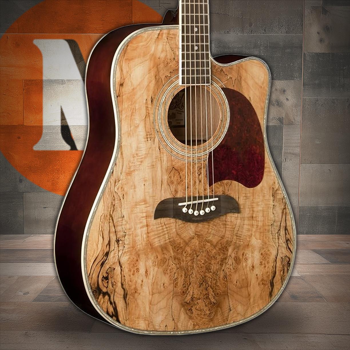 Oscar Schmidt OG2CESM-R Dreadnought Cutaway Acoustic Electric Guitar. Spalted Maple (OG2CESM-A-U) | Musician Madness