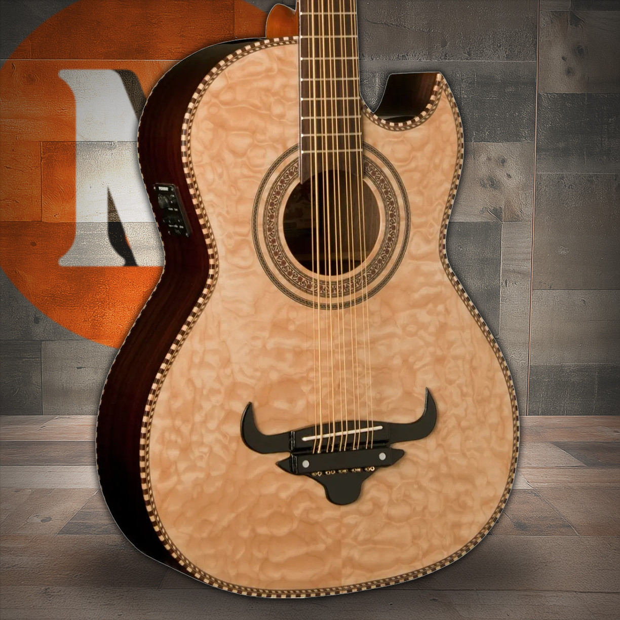 Oscar Schmidt OH32SEQN Acoustic Electric Bajo Quinto w/Bag - Quilt Natural (OH32SEQN-U) | Musician Madness
