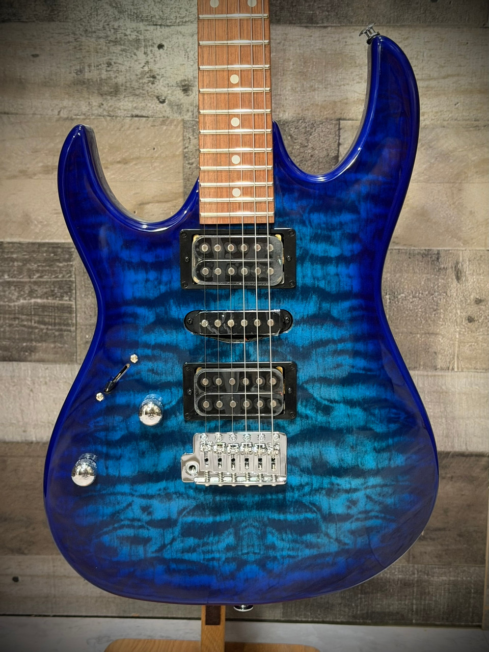 Ibanez GIO RX 6 String Electric Guitar - Left Handed - Transparent Blue Burst (GRX70QALTBB) | Musician Madness